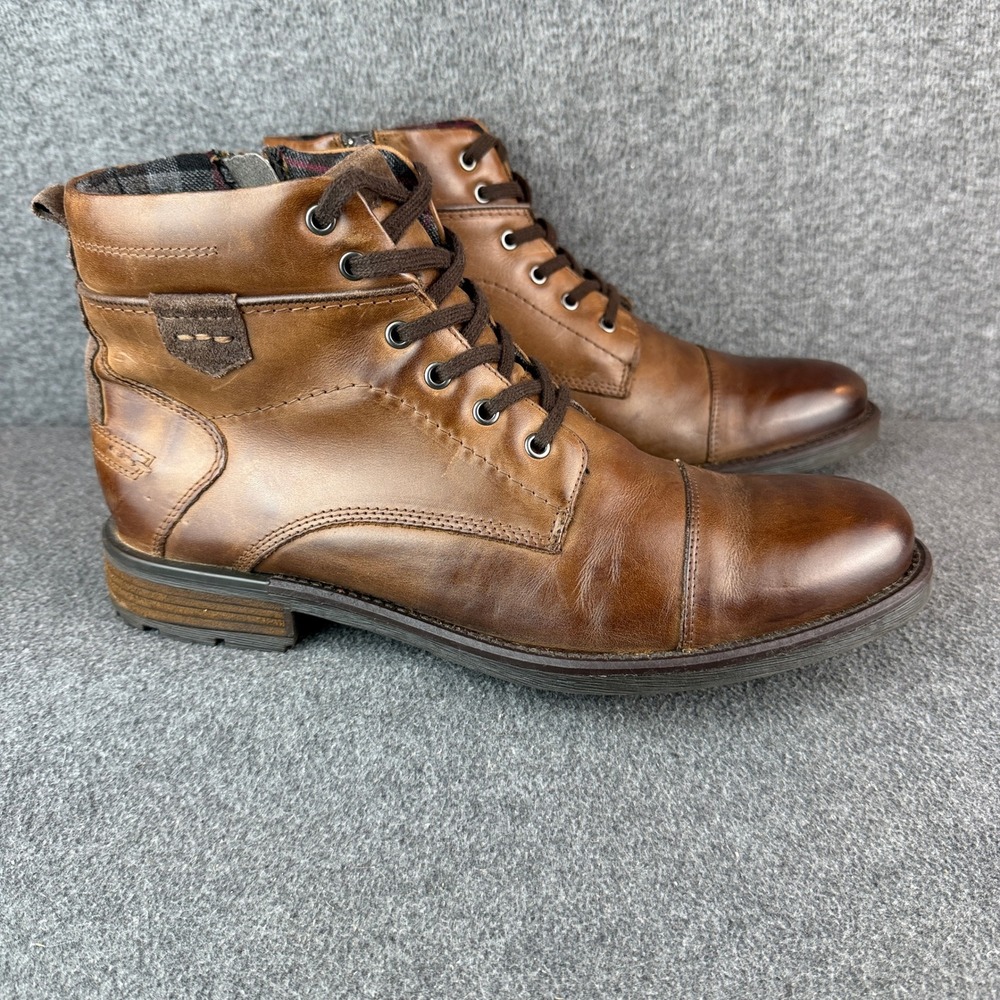 Alfani Boots Men Size 11M Brown Leather Cap Toe Lace Up Side Zip Ankle Boots